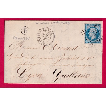 N°14 PC 3079 ST GENIS LAVAL RHONE BOITE RURALE B VERNAISON POUR LYON LA GUILLOTIERE LETTRE COVER