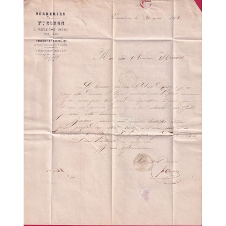 N°14 PC 3079 ST GENIS LAVAL RHONE BOITE RURALE B VERNAISON POUR LYON LA GUILLOTIERE LETTRE COVER