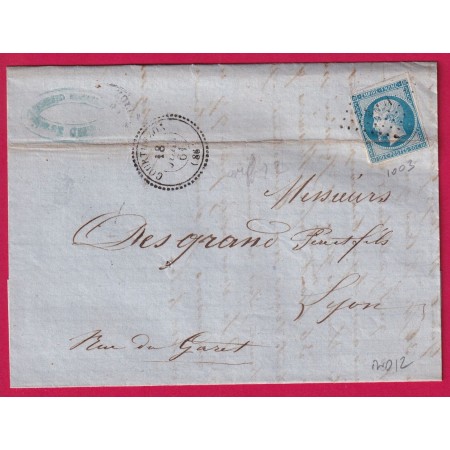 N°14 PC 1003 COURTHEZON VAUCLUSE CAD TYPE 22 POUR LYON INDICE 12 LETTRE COVER