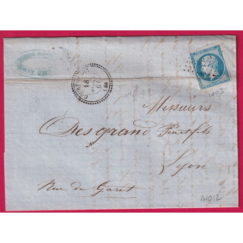 N°14 PC 1003 COURTHEZON VAUCLUSE CAD TYPE 22 POUR LYON INDICE 12 LETTRE COVER