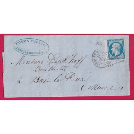 N°14 BDF TTB PC 1723 LIGNY EN BARROIS MEUSE POUR BAR LE DUC LETTRE COVER