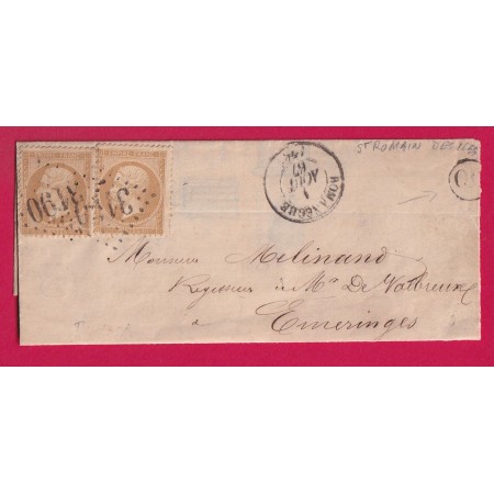 N°21 X2 GC 3190 ROMANECHE SAONE ET LOIRE OR ST ROMAIN DES ILES POUR EMERINGES RHONE LETTRE COVER