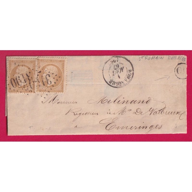 N°21 X2 GC 3190 ROMANECHE SAONE ET LOIRE OR ST ROMAIN DES ILES POUR EMERINGES RHONE LETTRE COVER