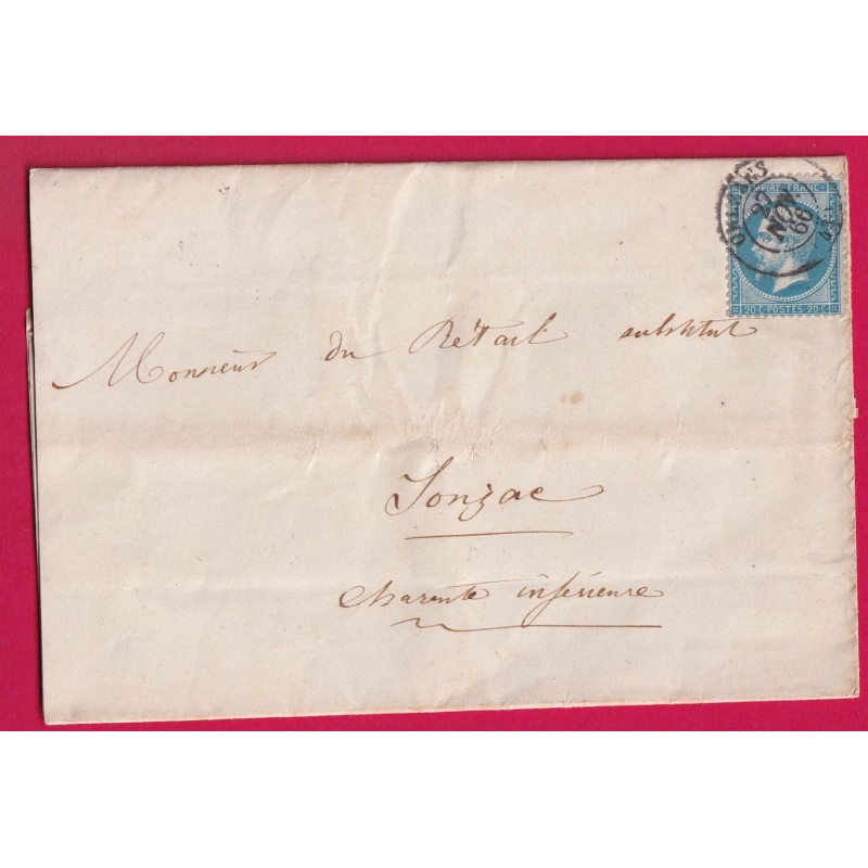 N°22 CAD TYPE 15 ORLEANS LOIRET TARIF IMPRIME DOUBLE PORT FAIRE PART DE MARIAGE JONZAC CHARENTE INFERIEURE LETTRE COVER
