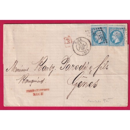N°22 X2 PIQUAGE A CHEVAL VARIETE GC 2856 NICE ALPES MARITIMES POUR GENES ITALIE LETTRE COVER