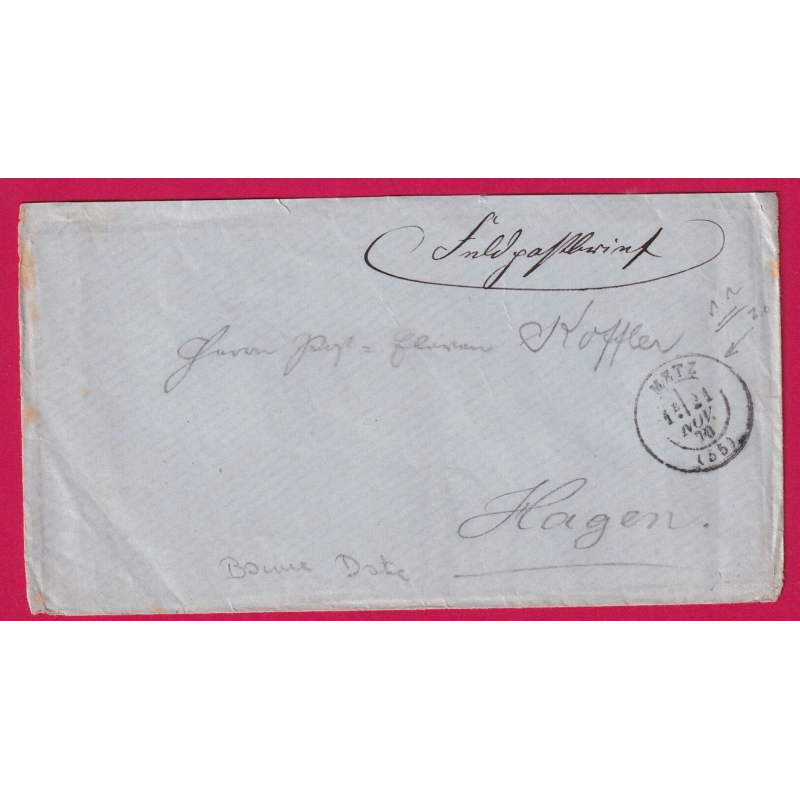 GUERRE 1870 CAD FRANCAIS METZ MOSELLE 21 NOV 1870 SUR LETTRE FRANCHISE MILITAIRE ARMEE PRUSSIENNE