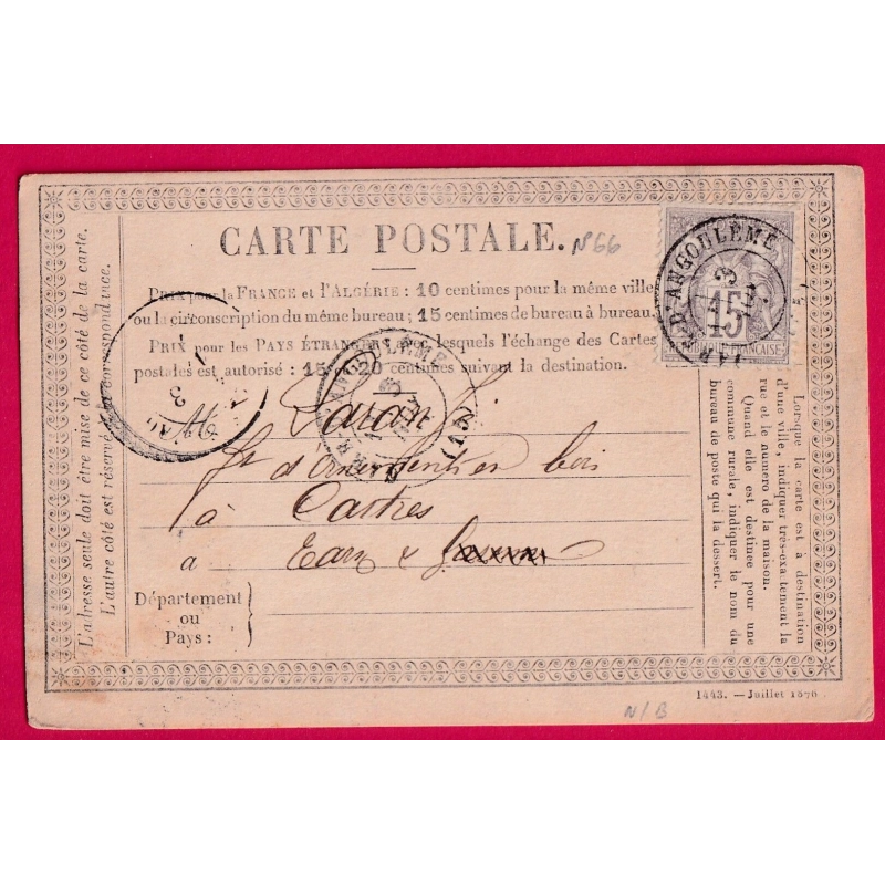N°66 N/B GARE D'ANGOULEME CHARENTE CARTE PRECUSEUR POUR CASTRES TARN LETTRE COVER