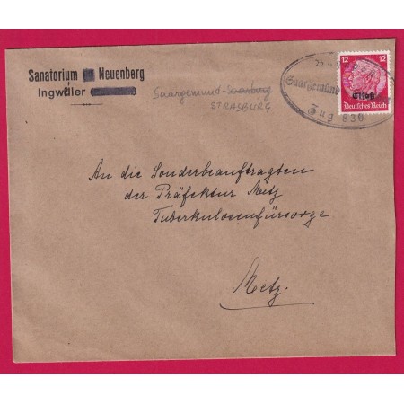 ALSACE LORRAINE AMBULANT SARREGUEMINES STRASBOURG POUR METZ LETTRE COVER