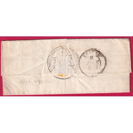 CAD TYPE 13 BEAUNE COTE D'OR CACHET PROCUREUR DU ROI TAXE LOCALE 1 + CL ROUGE POUR MEURSAULT 1842 LETTRE COVER