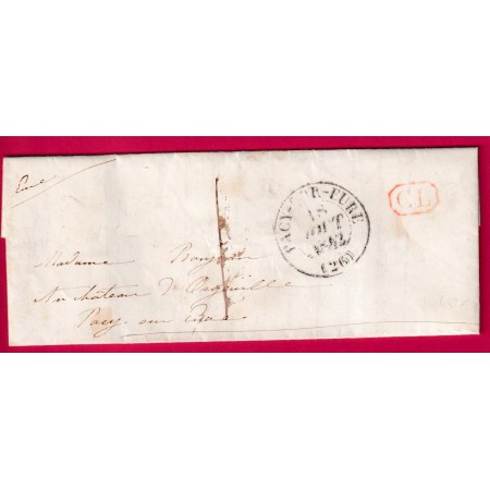 CAD TYPE 13 PACY SUR EURE TAXE LOCALE 1 + CL ROUGE POUR PACY SUR EURE 1842 LETTRE COVER