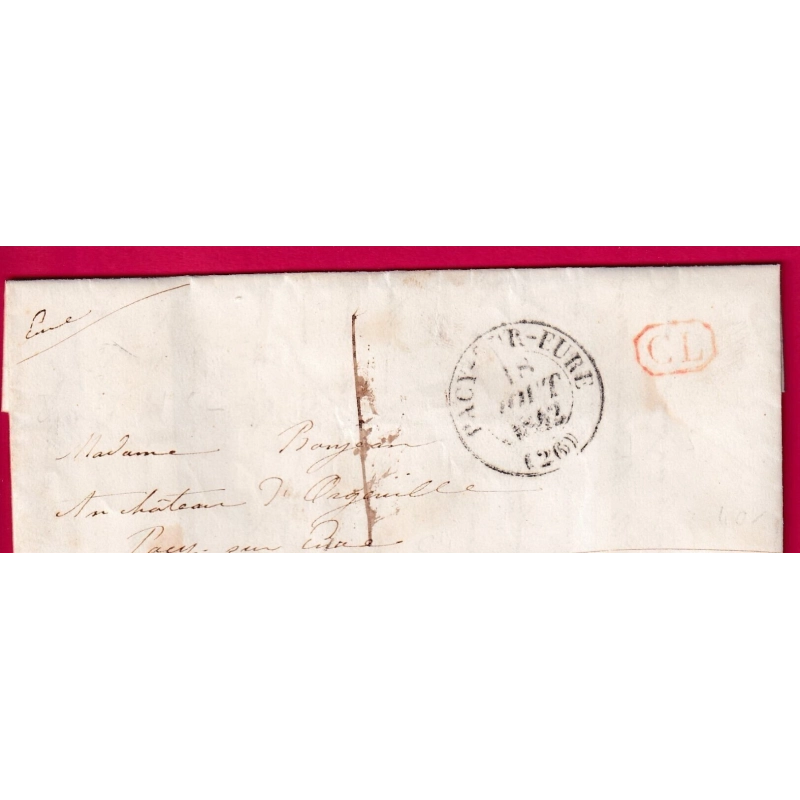 CAD TYPE 13 PACY SUR EURE TAXE LOCALE 1 + CL ROUGE POUR PACY SUR EURE 1842 LETTRE COVER