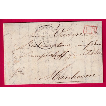 CAD TYPE 13 STRASBOURG BAS RHIN 1841 + PP POUR MANNHEIM ALLEMAGNE MARQUE ARRIVE AU DOS LETTRE COVER