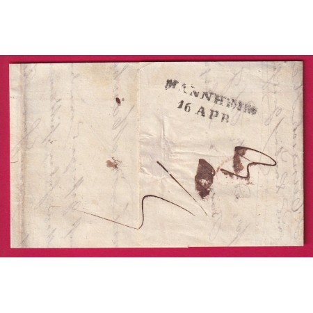 CAD TYPE 13 STRASBOURG BAS RHIN 1841 + PP POUR MANNHEIM ALLEMAGNE MARQUE ARRIVE AU DOS LETTRE COVER