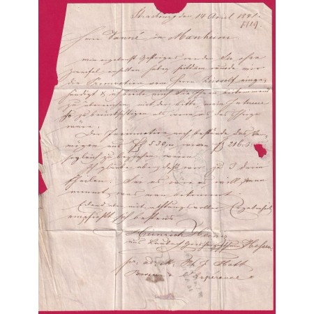 CAD TYPE 13 STRASBOURG BAS RHIN 1841 + PP POUR MANNHEIM ALLEMAGNE MARQUE ARRIVE AU DOS LETTRE COVER