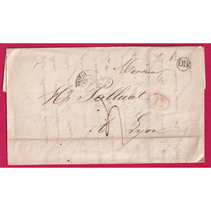 CAD TYPE 15 PRIVAS ARDECHE OR FLAVIAC + DECIME RURAL POUR LYON LETTRE COVER