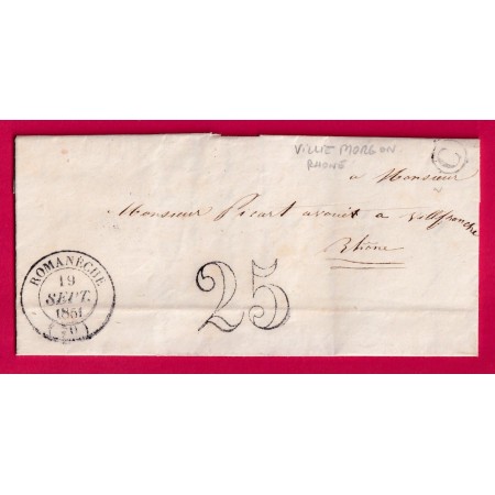 CAD TYPE 14 ROMANECHE SAONE ET LOIRE BOITE RURALE C VILLIE MORGON RHONE 1851 POUR VILLEFRANCHE SUR SAONE LETTRE COVER