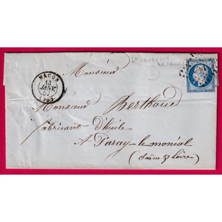 N°14 PC 1824 MACON SAONE ET LOIRE BOITE RURALE V ST LAURENT SUR SAONE POUR PARAY LE MONIAL LETTRE COVER