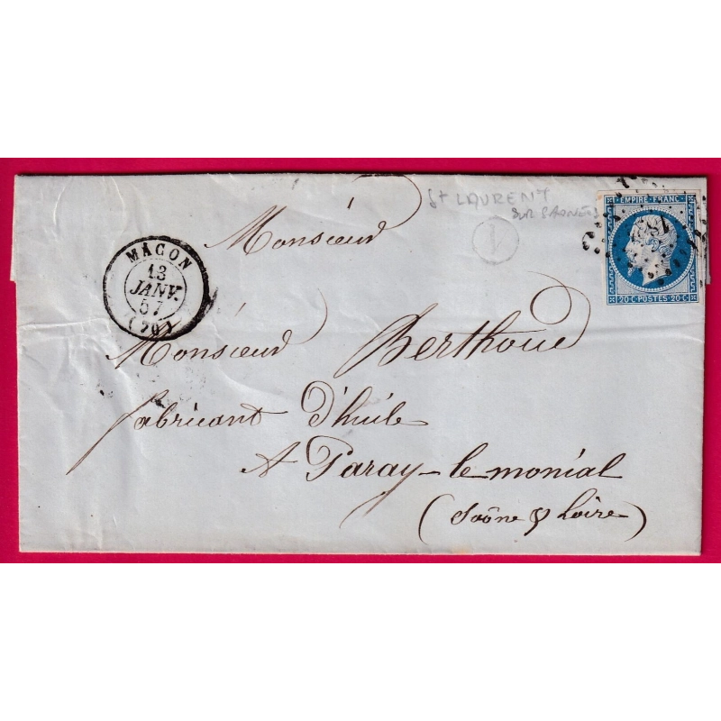 N°14 PC 1824 MACON SAONE ET LOIRE BOITE RURALE V ST LAURENT SUR SAONE POUR PARAY LE MONIAL LETTRE COVER