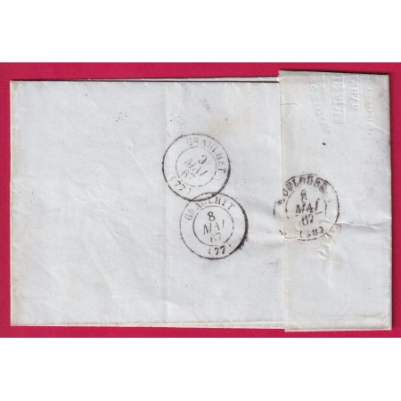 N°22 GC 3608 ST GAUDENS HAUTE GARONNE BOITE RURALE K MIRAMONT DE COMMINGUES POUR GRAULHET TARN 1867 LETTRE COVER