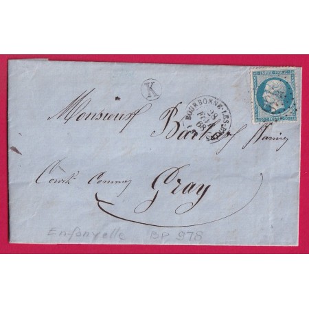 N°22 GC 556 BOURBONNE LES BAINS HAUTE MARNE BOITE RURALE K ENFONVELLE POUR GRAY LETTRE COVER