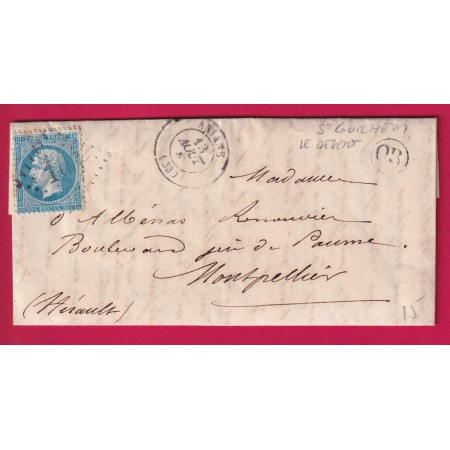 N°22 GC 106 ANIANE HERAULT OR ST GUILHEM LE DESERT POUR MONTPELLIER LETTRE COVER