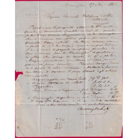 N°29 X2 OBLITERATION ANCRE MARITIME LIGNE X MARSEILLE POUR CATANE CATANA ITALIE ITALIA SICILIA VIA PALERMO LETTRE COVER
