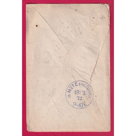 N°60 PARIS ETOILE 19 BT RICHARD LENOIR TAXE ALLEMANDE 2 METZ MOSELLE ALSACE LORRAINE 1872 ALLEMAGNE LETTRE COVER