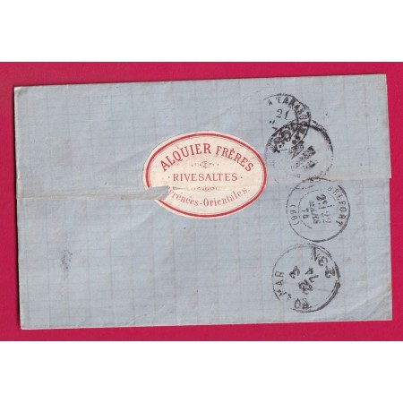 N°59 60 GC 3153 RIVESALTES PYRENES ORIENTALES POUR COLMAR ALSACE LORRAINE ALLEMAGNE LETTRE COVER ETIQUETTE PUB