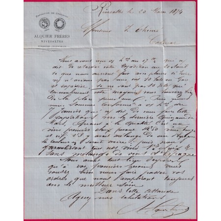N°59 60 GC 3153 RIVESALTES PYRENES ORIENTALES POUR COLMAR ALSACE LORRAINE ALLEMAGNE LETTRE COVER ETIQUETTE PUB