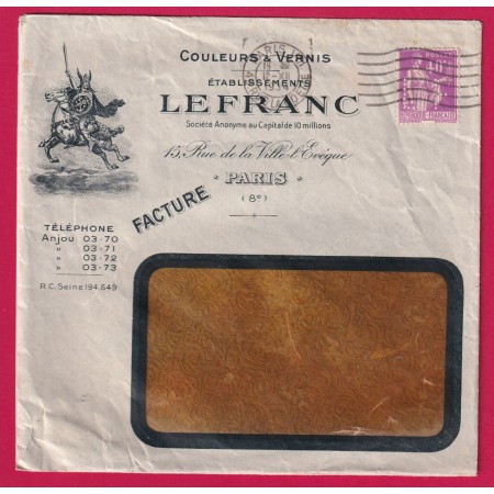 N°281 PERFORE LF LEFRANC ENVELOPPE A FENETRE ILLUSTREE  PARIS 1934 LETTRE COVER