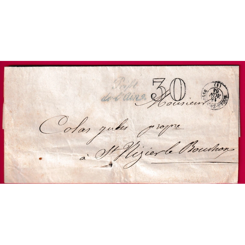 FRANCHISE PREFET DE L' AIN 1864 POUR ST NIZIER LE BOUCHOUX LETTRE COVER