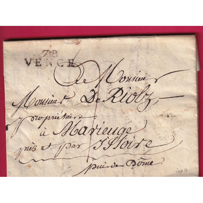 MARQUE 78 VENCE DIMENSION 39X9 VAR TARDIVE 1832 NON SIGNALE PAR V. POTHION POUR ISSOIRE PUY DE DOME LETTRE COVER