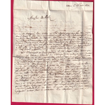 MARQUE 78 VENCE DIMENSION 39X9 VAR TARDIVE 1832 NON SIGNALE PAR V. POTHION POUR ISSOIRE PUY DE DOME LETTRE COVER