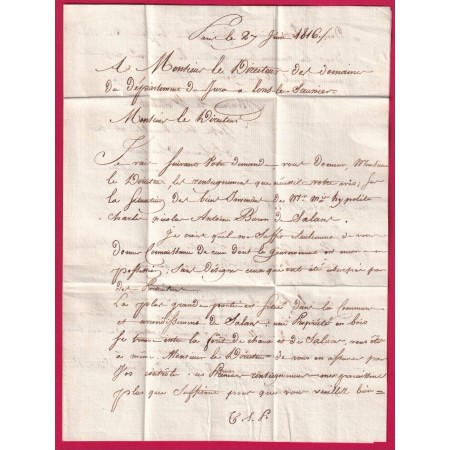 MARQUE PORT PAYE PARIS  POUR LONS LE SAULNIER JURA 1816 LETTRE COVER
