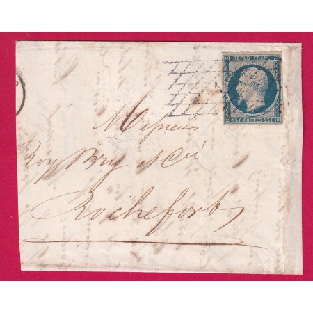 N°10 OBLITERATION GRILLE SANS FIN SUR FRAGMENT POUR ROCHEFORT COTE DETACHE 200€ LETTRE COVER