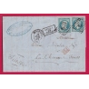 N°14 X2 BLEU CIEL PC 378 BESANCON DOUBS POUR LA CHAUX DE FONDS 1858 LETTRE COVER