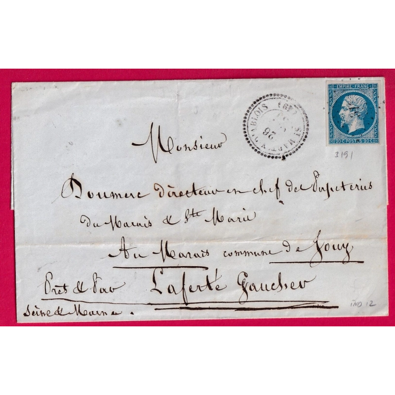 N°14 PC 3191 ST MARTIN D'ABLOIS MARNE CAD TYPE 22 POUR LA FERTE GAUCHER INDICE 12 LETTRE COVER