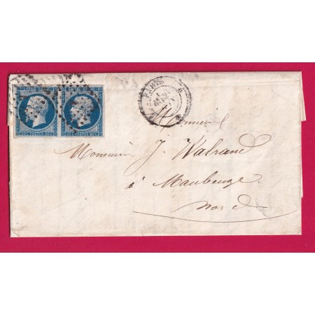 N°14 PAIRE TTB PARIS BUREAU A POUR MAUBEUGE NORD LETTRE COVER