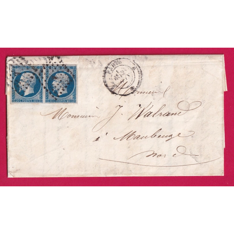 N°14 PAIRE TTB PARIS BUREAU A POUR MAUBEUGE NORD LETTRE COVER