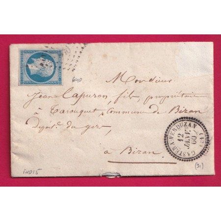 N°14 PC 640 CASTERA VERDUZAN GERS CAD TYPE 22 POUR BIRAN INDICE 15 LETTRE COVER