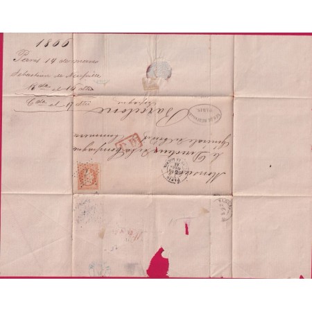 N°23 VARIETE PIQUAGE A CHEVAL PARIS ETOILE 1 POUR BARCELONE ESPAGNE SPAIN 1866 LETTRE COVER
