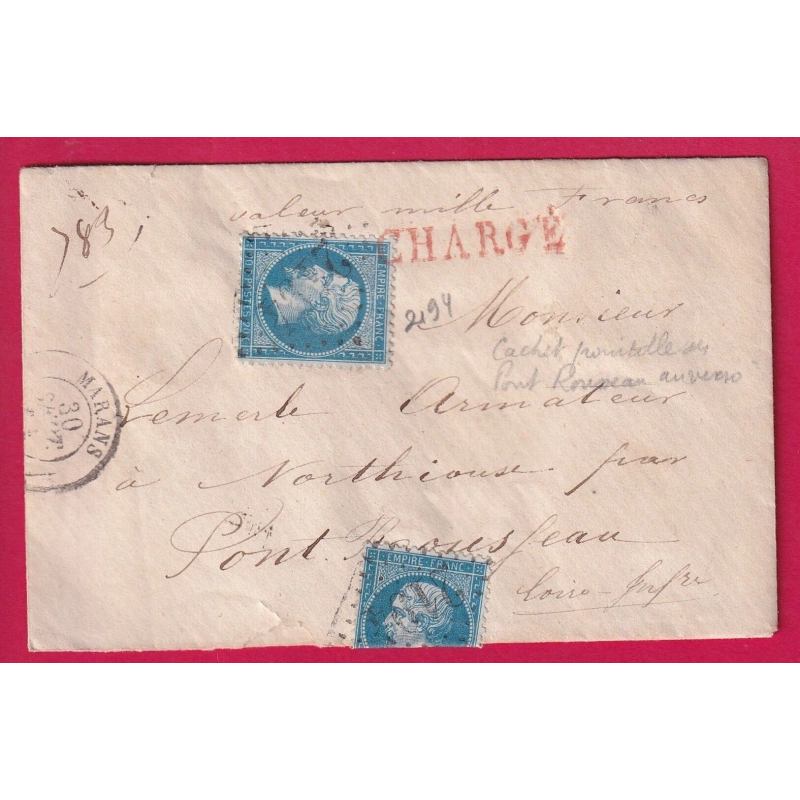 N°22 GC 2194 MARANS  CHARENTE INFERIEURE POUR PONT ROUSSEAU LOIRE INFERIEURE LETTRE CHARGE COVER
