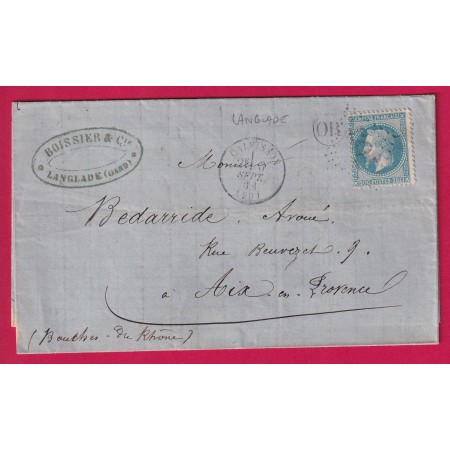 N°29 GC 703 CALVISSON GARD OR LANGLADE POUR AIX EN PROVENCE LETTRE COVER