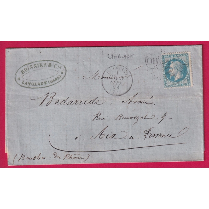 N°29 GC 703 CALVISSON GARD OR LANGLADE POUR AIX EN PROVENCE LETTRE COVER