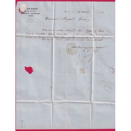 N°35 + 60 GC 1769 LE HAVRE SEINE INFERIEURE TARIF A 30C POUR GENEVE SUISSE LETTRE COVER