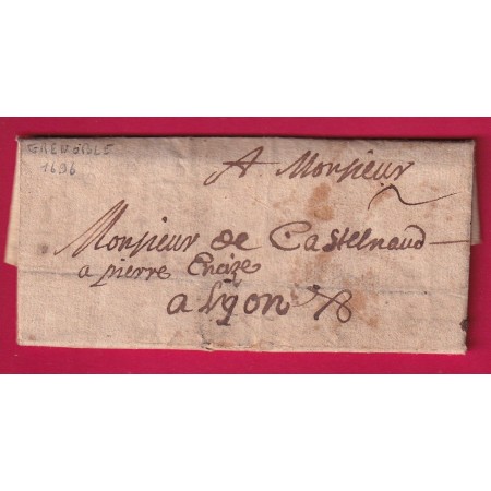 LETTRE DE GRENOBLE ISERE 1696 POUR LYON PRISON PIERRE CHAIZE + CROQUIS DANS TEXTE LETTRE COVER