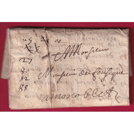 LETTRE DE MEYNES LOZERE 1651 POUR MONOBLET LETTRE COVER