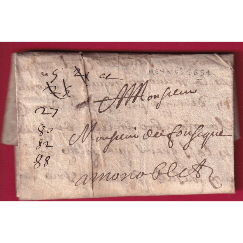 LETTRE DE MEYNES LOZERE 1651 POUR MONOBLET LETTRE COVER