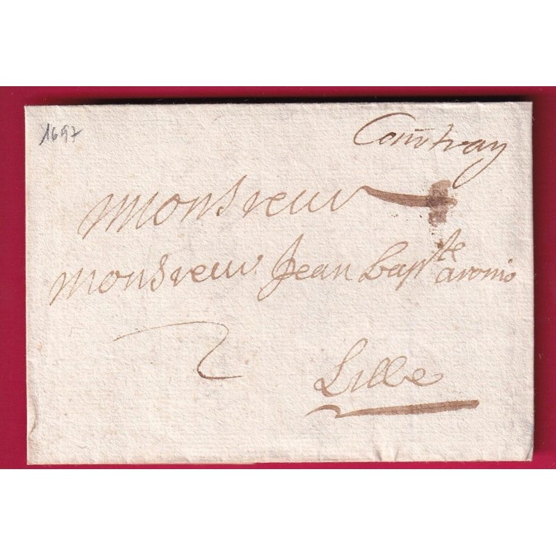 MARQUE MANUSCRIT DE COUTRAY BELGIQUE 1697 POUR LILLE FRANCE NORD LETTRE COVER