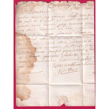 MARQUE MANUSCRIT DE COUTRAY BELGIQUE 1697 POUR LILLE FRANCE NORD LETTRE COVER